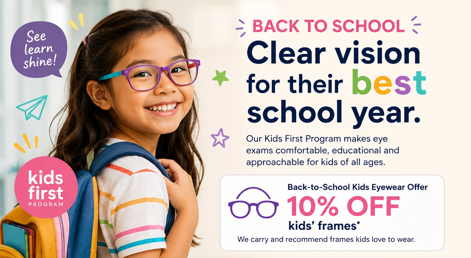 Real Eyes Optometry 3 Kids First Program Banner