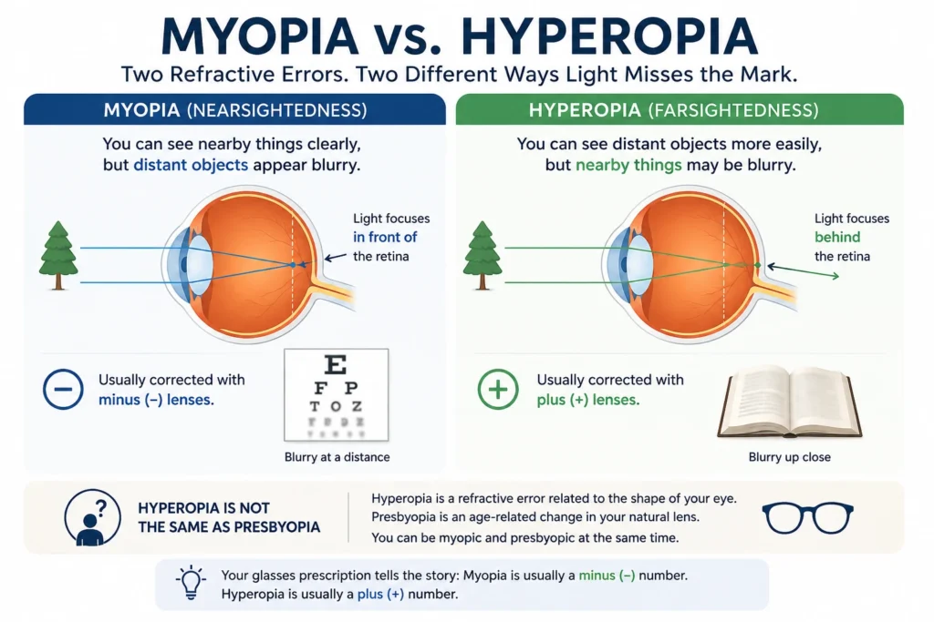 Myopia (Nearsightedness) Doesn't Always Stop in Childhood: Why Is My Vision Changing? 5 Myopia vs Hyperopia