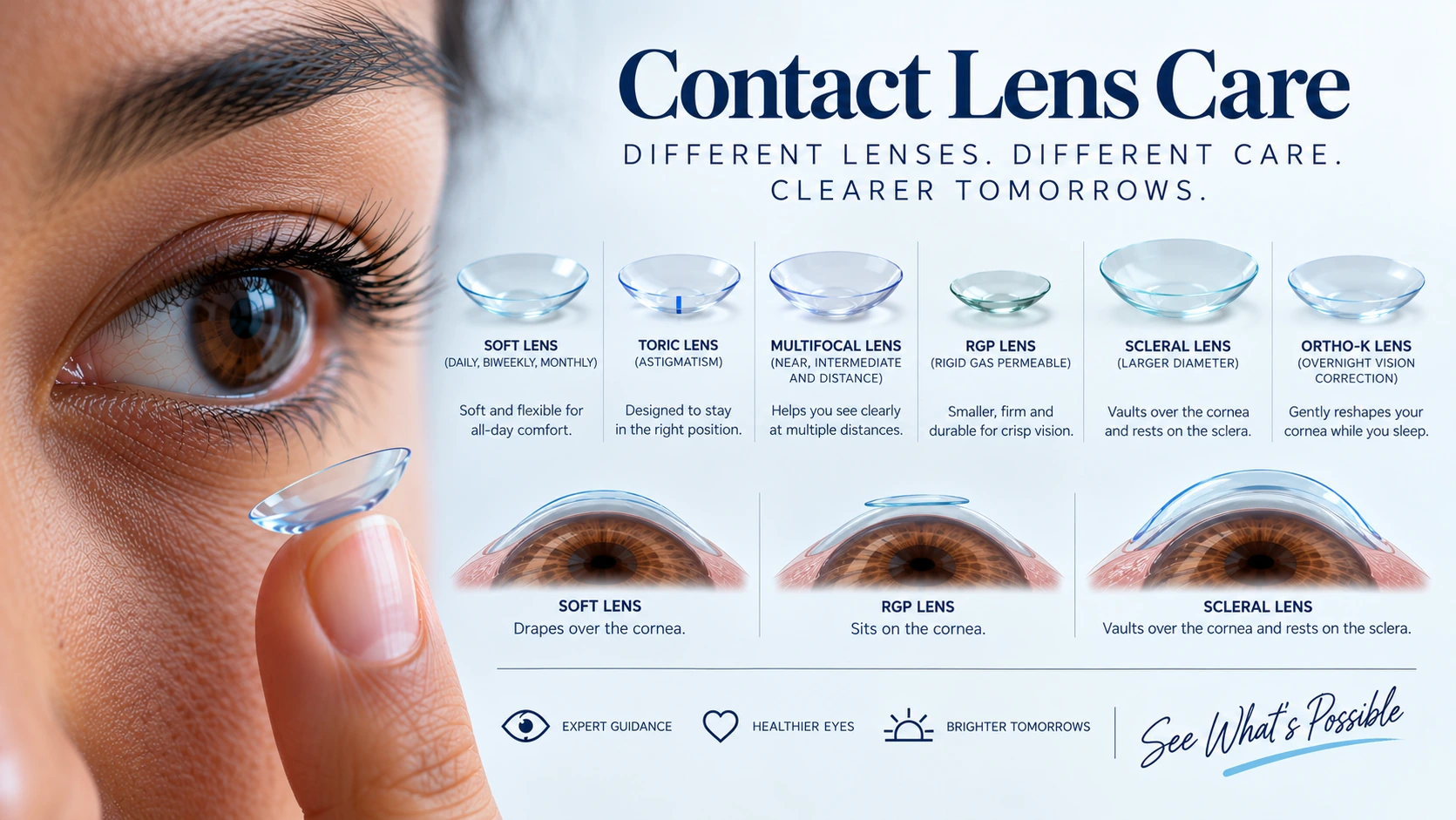 Contact Lens Care Isn’t One-Size-Fits-All: Advice for Every Lens Type 1 contact lens care infographic